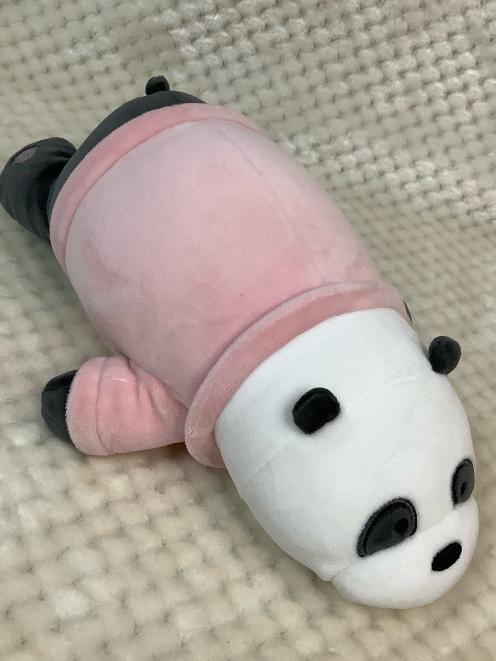 Miniso We Bare Bears Lying Down Panda in Pink Shirt Stuffed Animal Toy